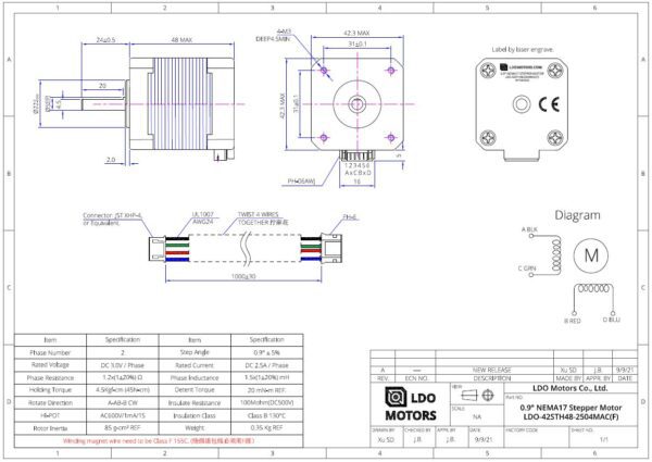 LDO Nema 17 Stepper Motor LDO-42STH48-2504MAC(F) - Image 3